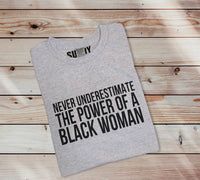 NEVER UNDERESTIMATE THE POWER OF A BLACK WOMAN T-SHIRT